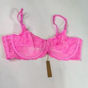 Skims Bra Womens 46DDD Hot Pink Stretch Lace Intimates Underwire Scoop New